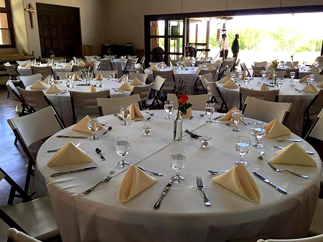 Wedding tables at Ghost Ranch, NM with catering by Casa Nova Custom Catering, Santa Fe, New Mexico
