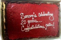 Anniversary cake celebrating Sarcon Construction's 20th year by Casa Nova Custom Catering, Santa Fe, NM