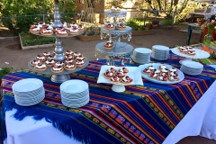 Dessert station featuring delicious strawberry tarts with St. Germaine whipped cream by Casa Nova Custom Catering, Santa Fe, NM