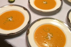 Butternut coconut soup for a catered event by Casa Nova Custom Catering, Santa Fe, NM